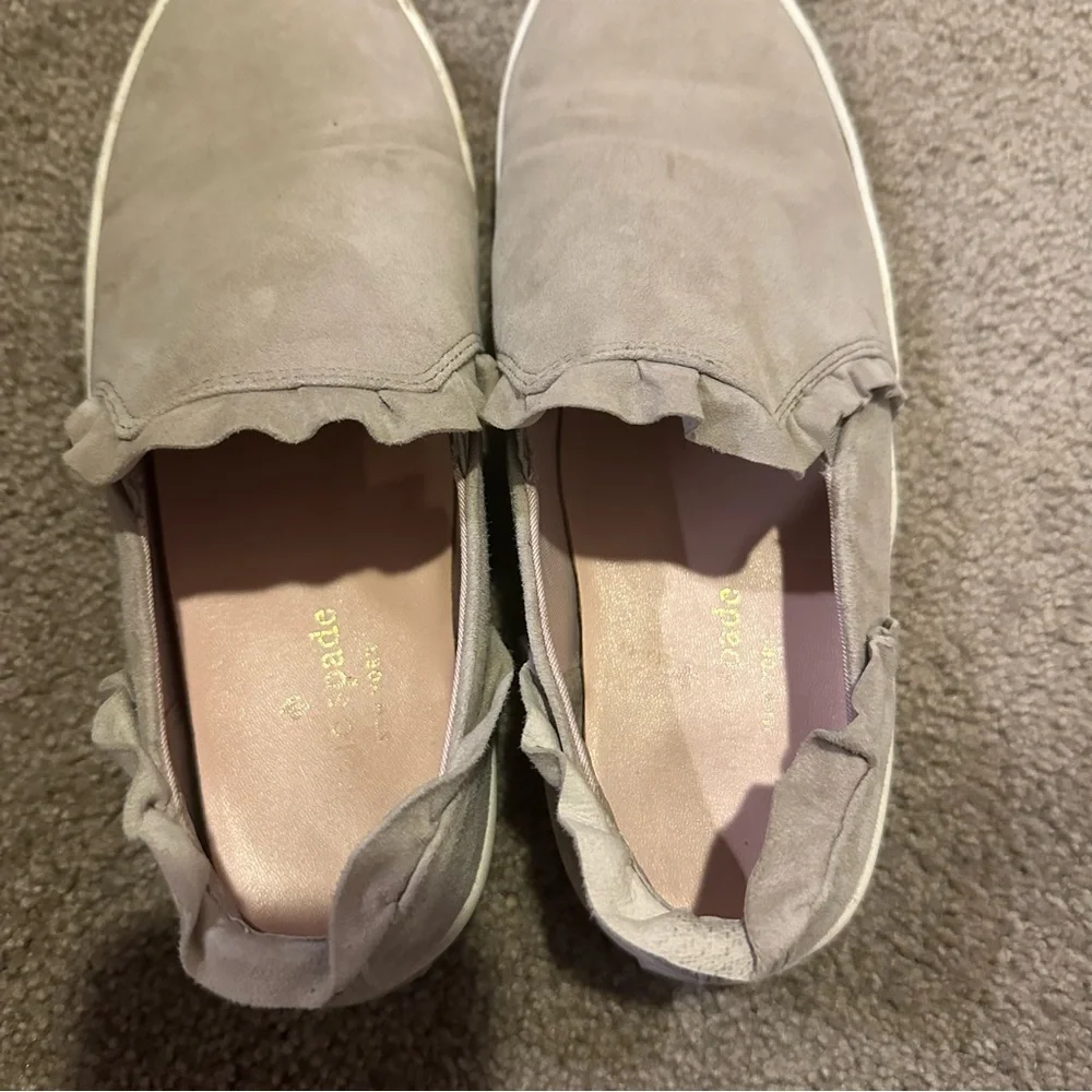 Kate Spade Lillie Gray Suede Slip On Sneaker Ruffle